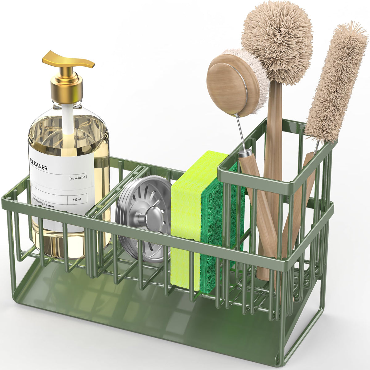 Cisily Kitchen Sink Caddy, Sponge Holder for Kitchen Sink, Kitchen Sink Organzier and Storage with High Brush Holder, 304 Stainless Gadgets Sink Accessories, Organizadores de Cocina Sage Green