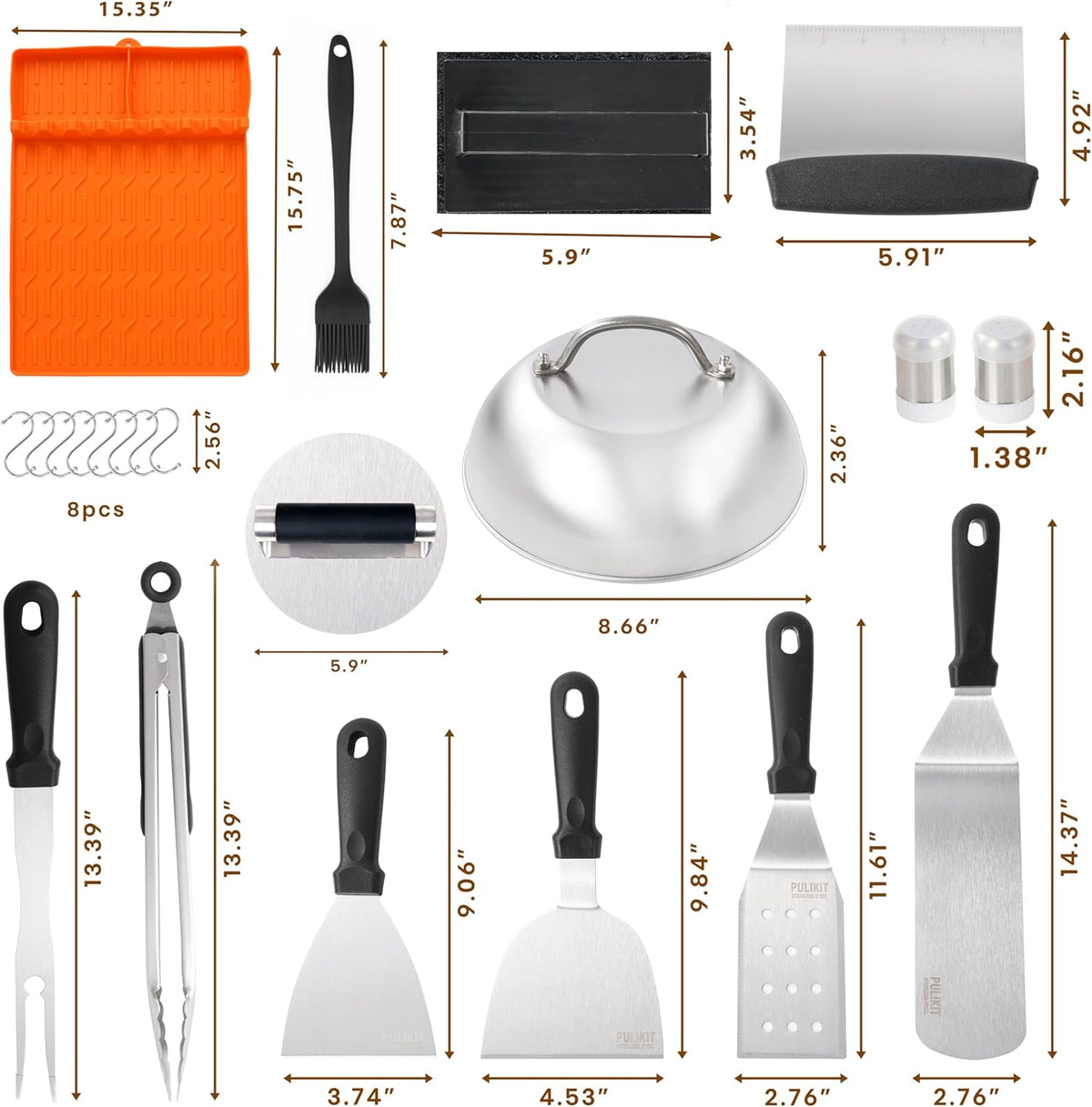 Griddle Accessories Kit for Blackstone – 14 PCS Flat Top Grill Tools Set with Stainless Steel Spatulas, Scraper & Bottles, Carry Bag Included – Outdoor BBQ Gift for Men