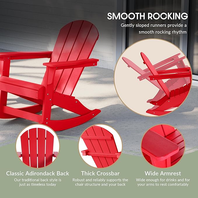 Westin Outdoors Laguna WO Outdoor Adirondack Folding Patio Chairs 8 PCS Set Retro Beach Aesthetic for Backyard, Lawn, Patio, Deck, Garden, Weather Resistant Polyethylene Plastic Lounger (Red)