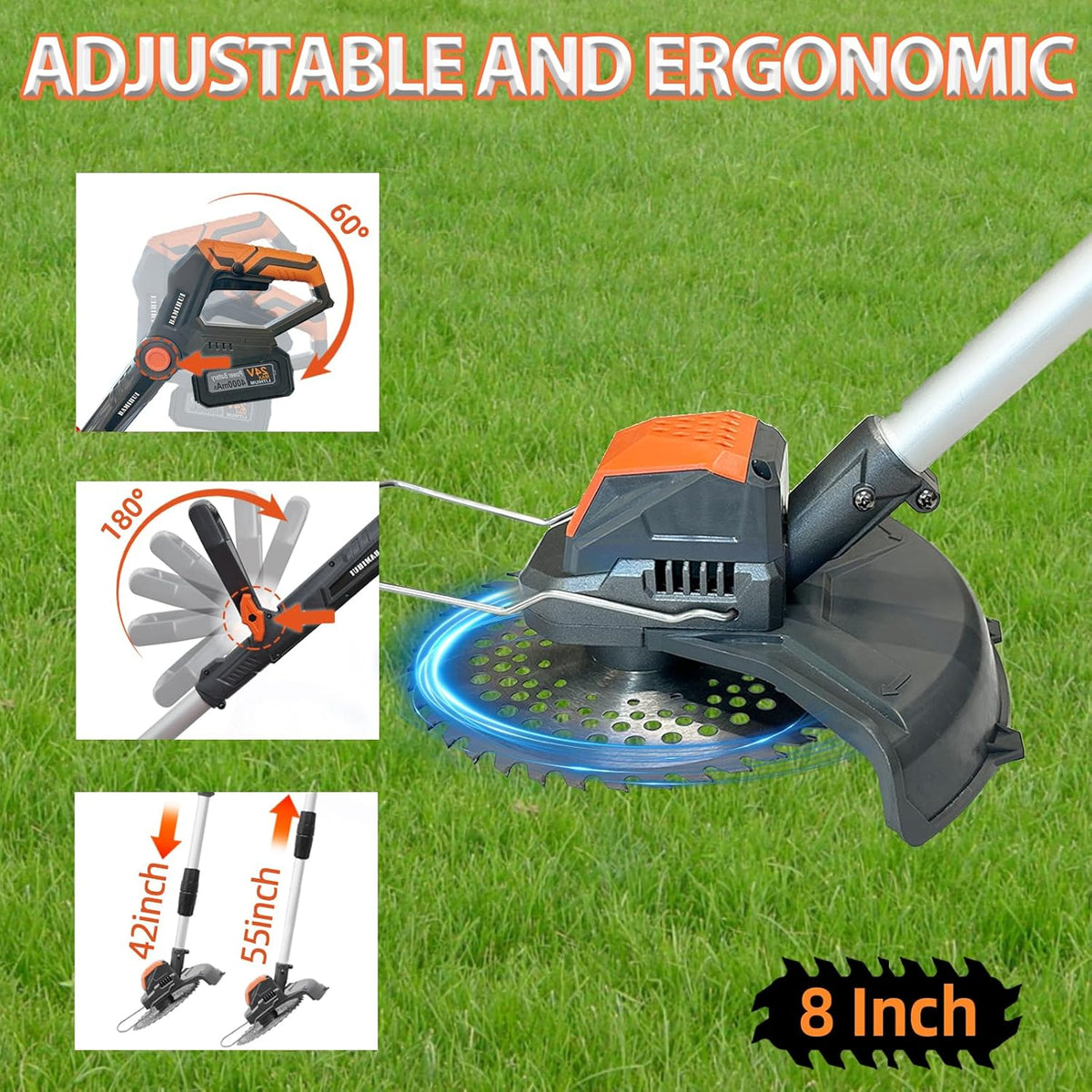 Electric Weed Wacker Cordless,24V Weed Cordless Eater Battery Powered,Weed Cutter with 2Pcs 4.0Ah Batteries,1300W Motor,2 Types Blades,Grass/String Trimmer Lawn for Yard and Garden