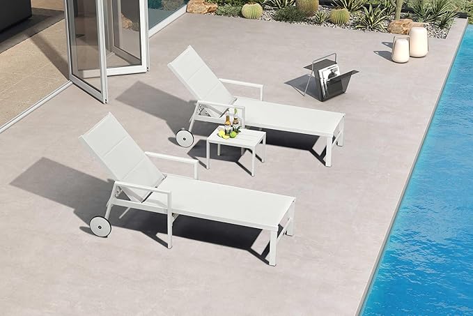 PURPLE LEAF Outdoor Chaise Lounge Adjustable Sunbathing Recliner with Armrest Cream 2 Sets