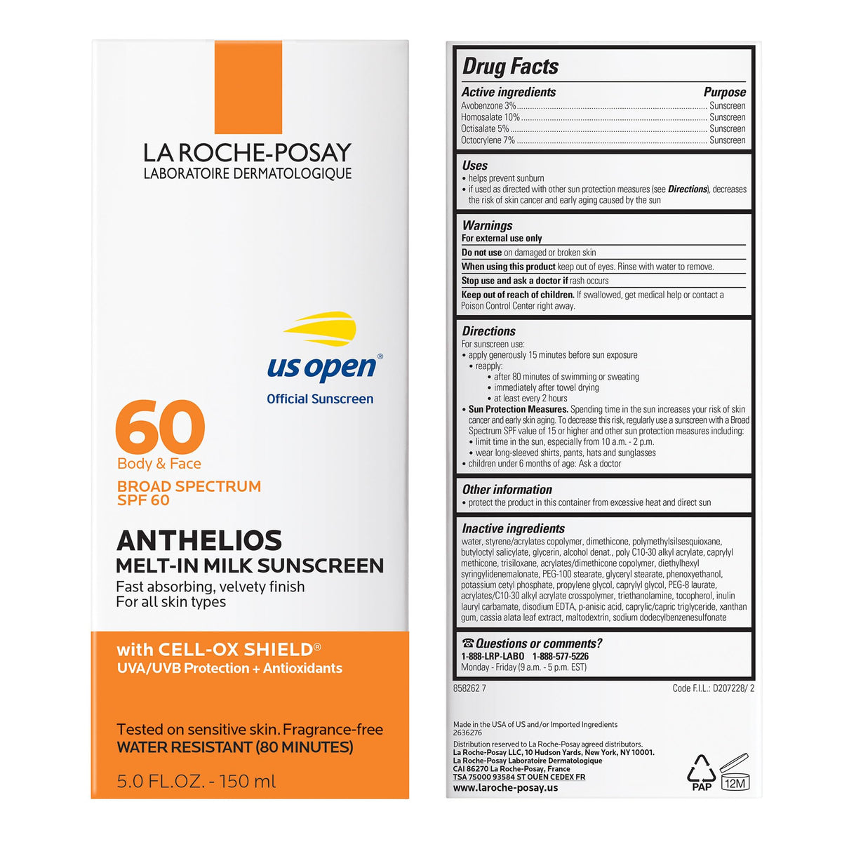 La Roche-Posay Anthelios Melt-In Milk SPF 60 Sunscreen for Face & Body, 5oz