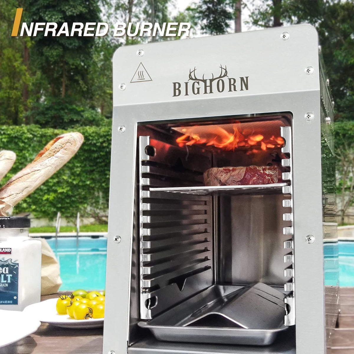 BIG HORN OUTDOORS Portable Infrared Broiler Propane Gas Grill, 1500 Degree Stainless Steel Tabletop Quick Cooking Steak Grill for Meat, Seafood, Veggies
