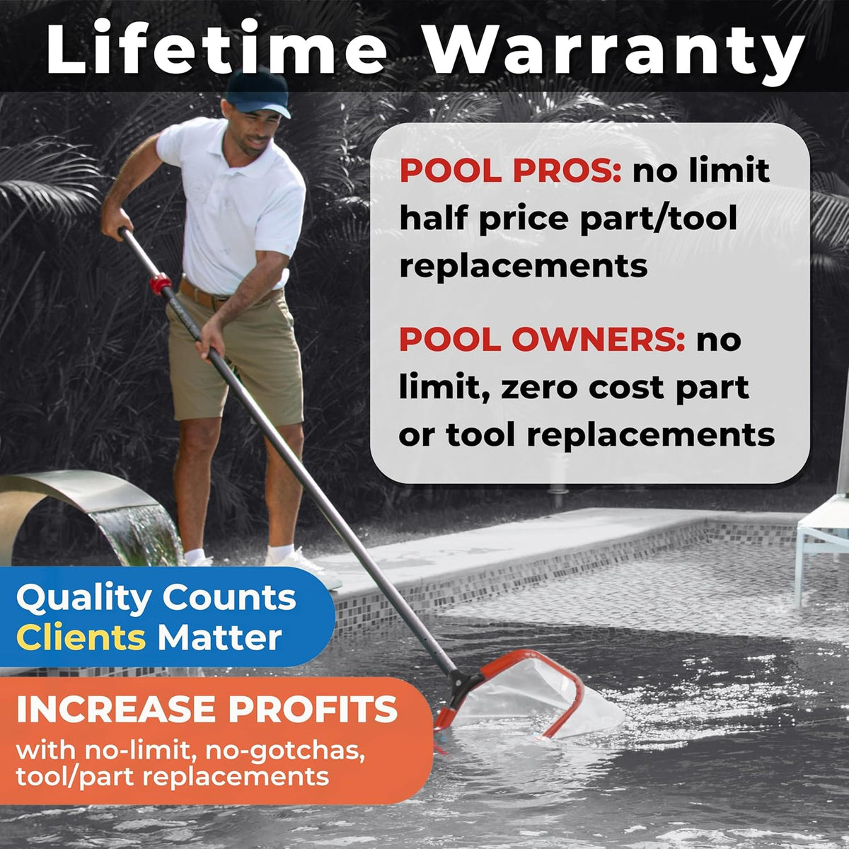 ProTuff 13" Silt Net Pool Skimmers for PROS – 6 Pack – “490 Promise” Unlimited, Unconditional Replacement – Ultra-Durable Ultra-Fine Net for Silt – Heavy-Duty Aluminum Frame & EZ-Clip Pole Attachment