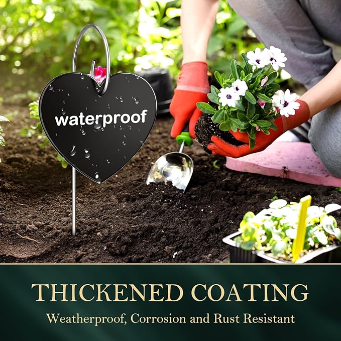 30-Pack Iron Metal Heart Shaped Garden Markers Weatherproof Metal Plant Labels Large Planting Seedling Stake Signs, for Seedlings Herbs Vegetable Greenhouse Gifts with White Marker Pen Labels