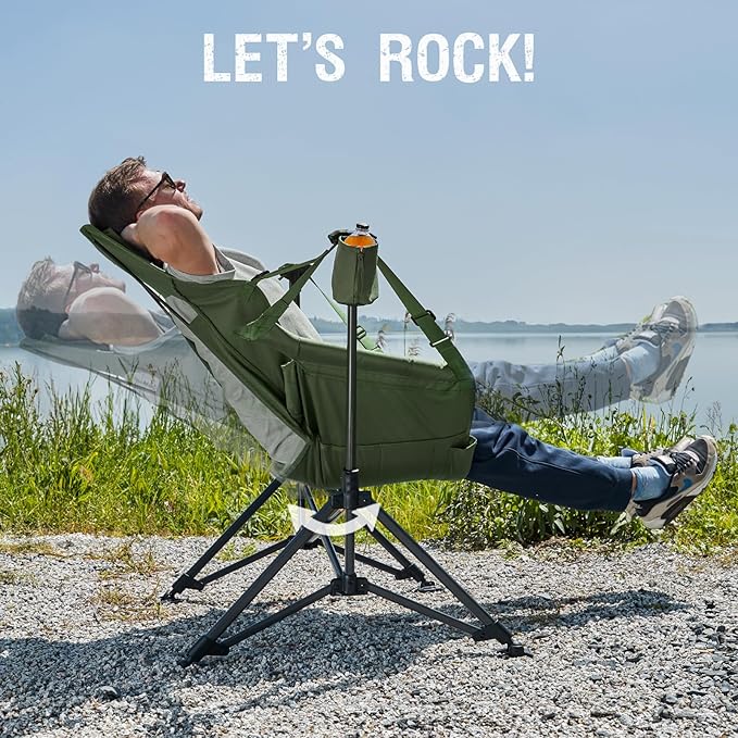 Portal Hammock Camping Chair, Portable Outdoor Swinging Chairs, Rocking Chair for Adults with Adjustable Back and Height for Lawn, Backyard, Patio, Supports 400 lbs, Breathable Mesh High Back, Green