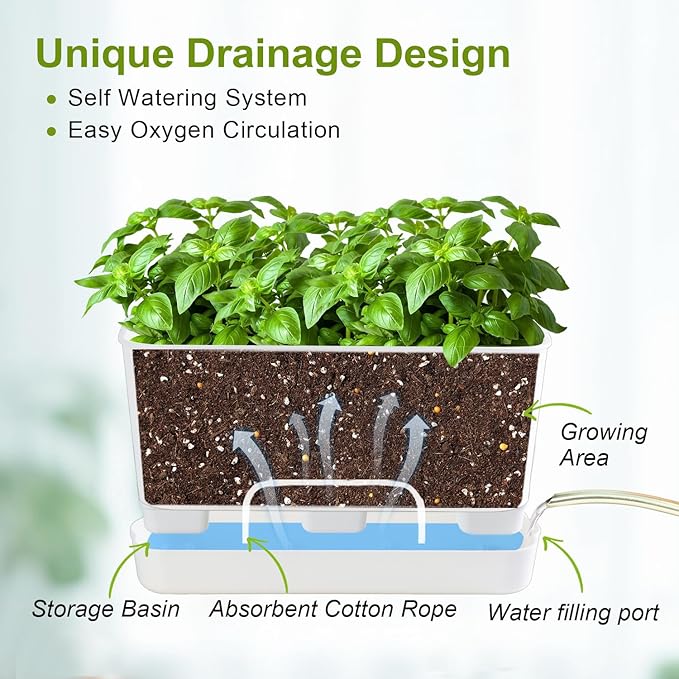 Herb Garden Planter Indoor Kit Self Watering Pots for Indoor/Outdoor Plants 2 Packs Windowsill Plant Pots with Drainage and Tray, Window Pot for Indoor Plants