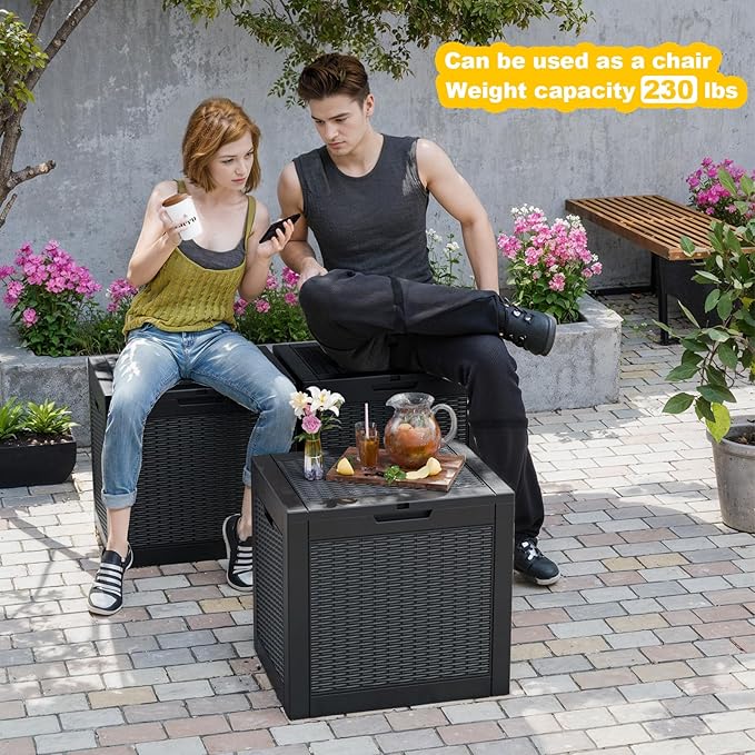 36 Gallon Outdoor Deck Box,Storage Lockable Waterproof Patio Furniture,Garden Tools,Cushions,Pool Accessories Outside Storage Resin Box(Black Pattern)