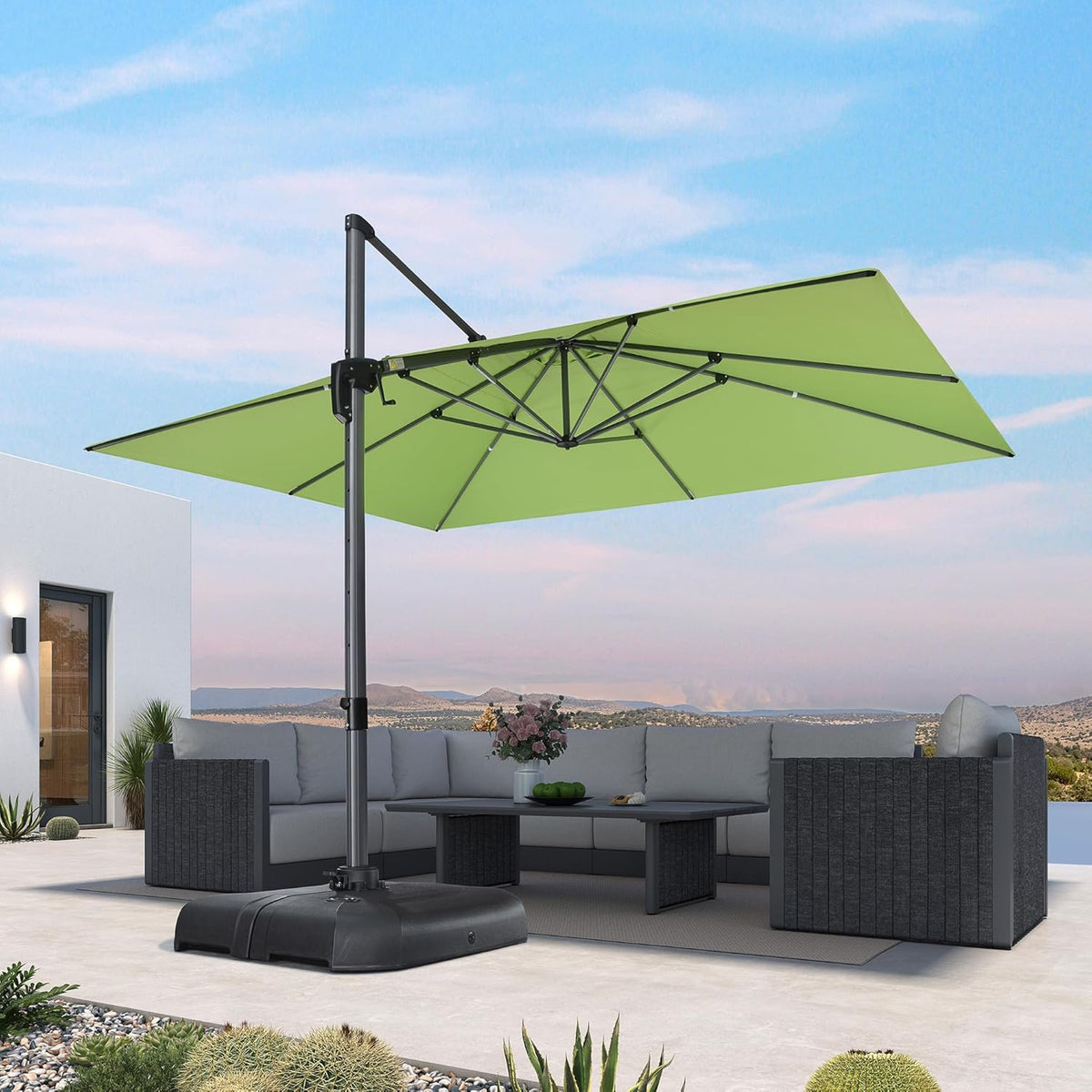 PURPLE LEAF 10' X 13' Patio Umbrella Outdoor Cantilever Rectangle Umbrella Aluminum Offset Umbrella with 360-degree Rotation for Garden Deck Pool Patio Apple Green