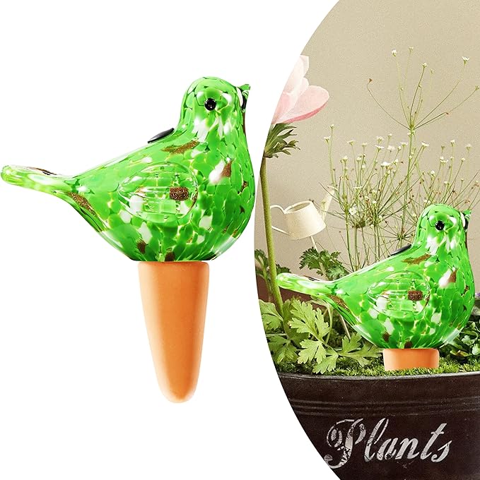 Glass Bird Shaped Plant Watering Ball Glass Automatic Watering Ball Flower Pot Insertion Spike Drip Irrigation Device Watering Ball Irrigation System Plant Enthusiast Gift (Green)