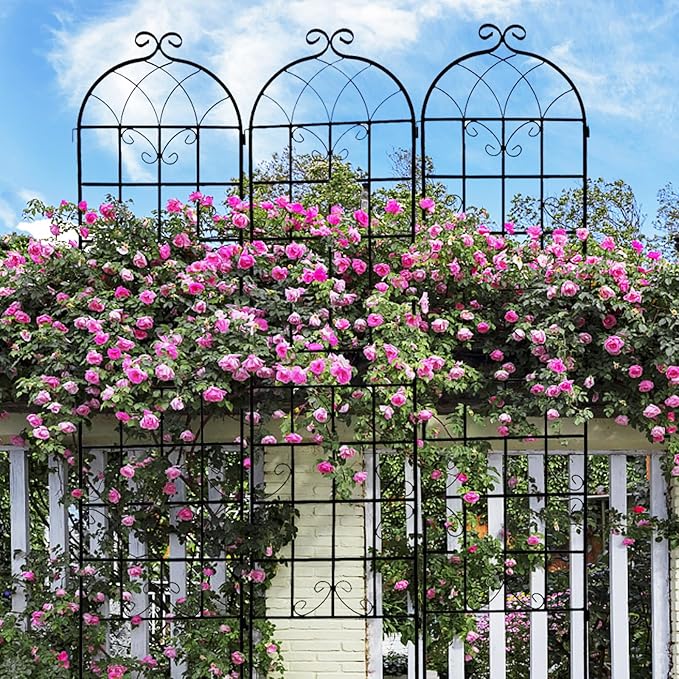 4 Pack Metal Garden Trellis 71" x 19.7" Black Fence Rustproof Garden Trellis for Climbing Plants Support Roses Flower Outdoor Lawn, Black