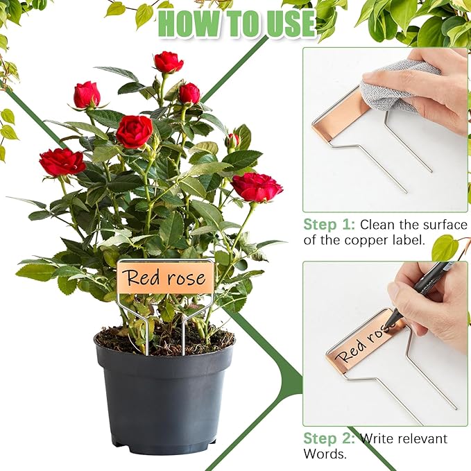 Moxweyeni 60 Pcs Metal Garden Tags Plant Labels for Garden Waterproof Plant Markers with 2 Permanent Pen Planting Nursery Garden Tags Reusable Garden Labels Stake for Plants (Copper Color,4 Inch)