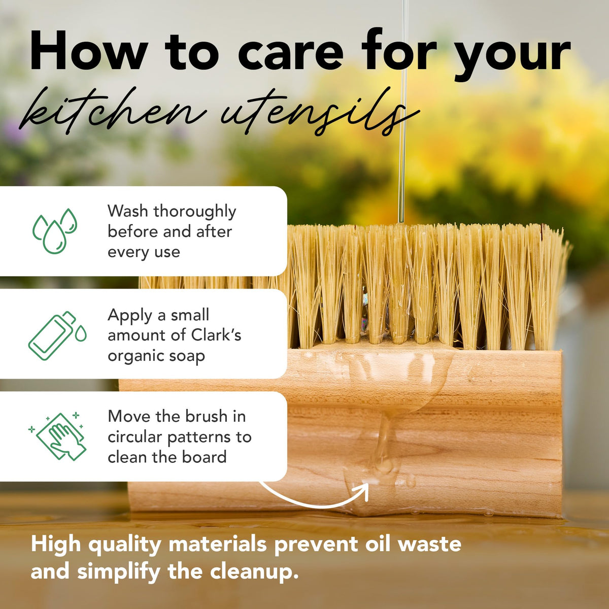CLARK'S Cutting Board Oil & Wax Brush with Maple Wood Handle - Large