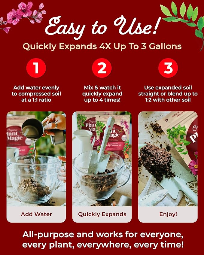 Compressed Organic Potting Soil: 100% Organic, Expands Up to 4X with Water, Nutrient-Dense Plant Food Derived from Worm Castings, Types of Plants, Kid & Pet Safe (Two 2 lb Bags)