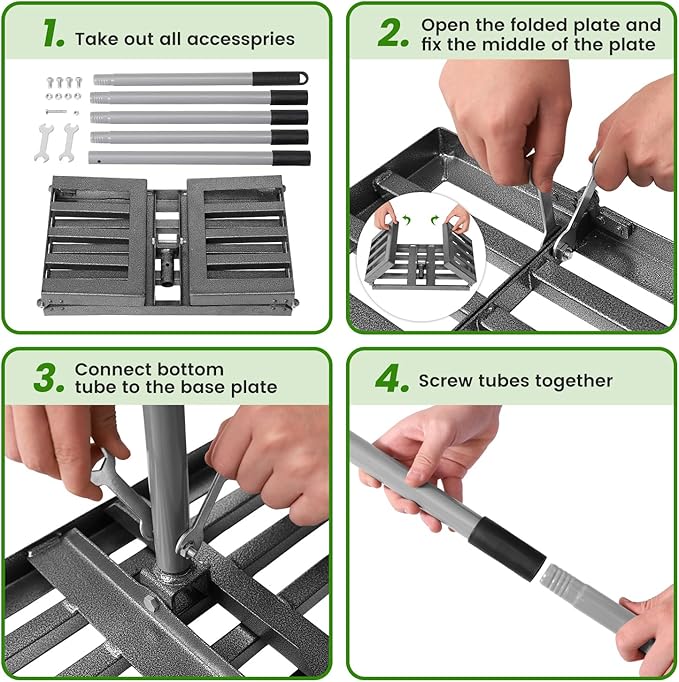 Lawn Leveling Rake, Lawn Leveler with Stainless Steel Long Handle, Heavy Duty Yard Level Tool for Leveling Soil, Sand Or Dirt Surfaces, Gardening Gloves Gift Included (30x10in)