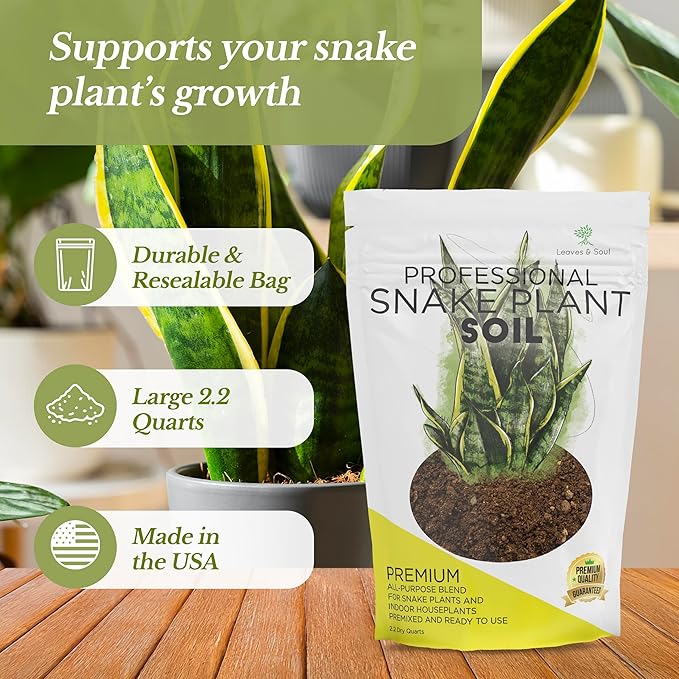 Professional Snake Plant Soil | Large 2.2 Quarts Ready to Use for Snake Plants | Peat Moss, Coco Coir, Perlite, Dolomite | Made in USA