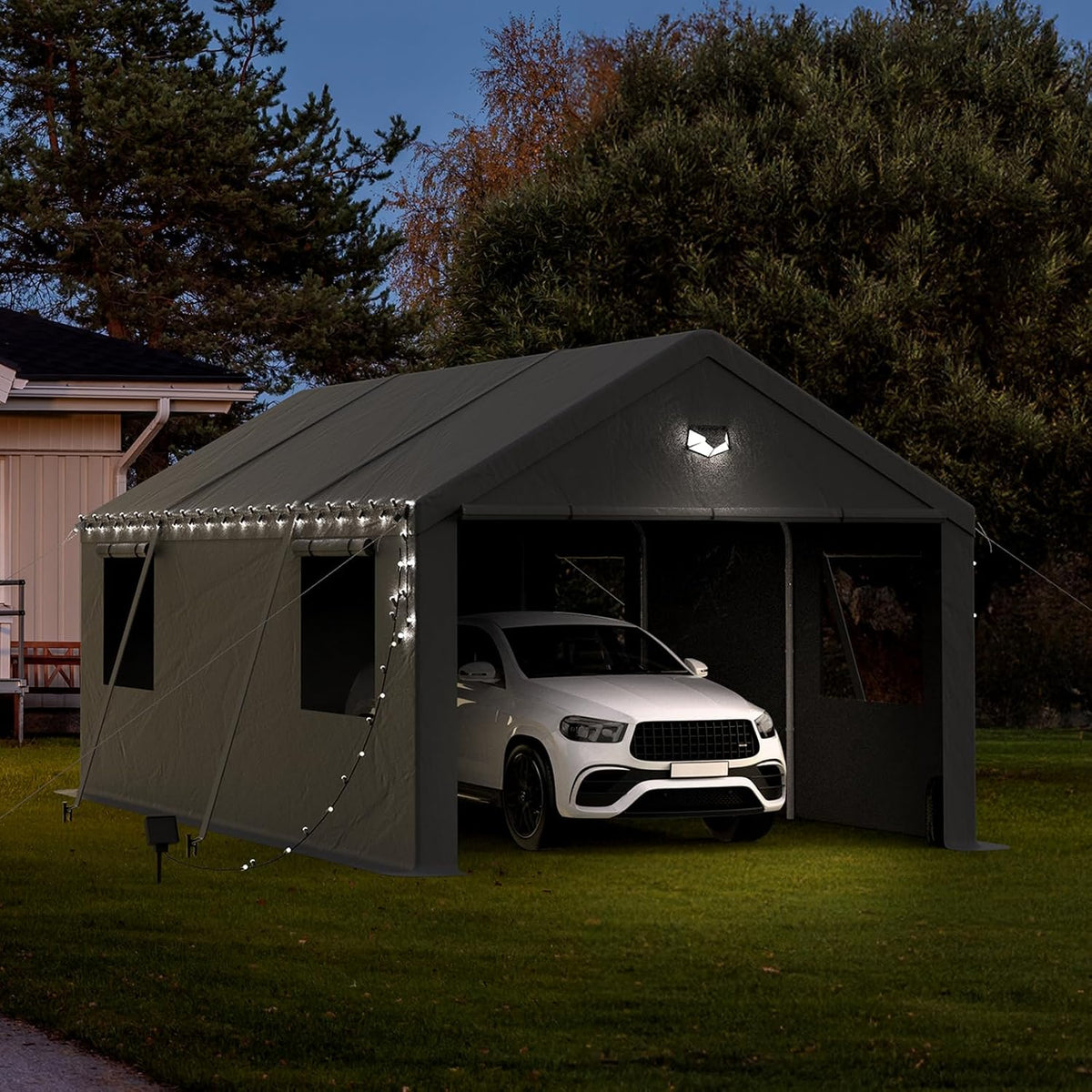 12x20 Carport Canopy, Heavy Duty Car Port, Portable Car Ports Garage with 2 Roll-Up Zipper Drive Through Doors, Grey