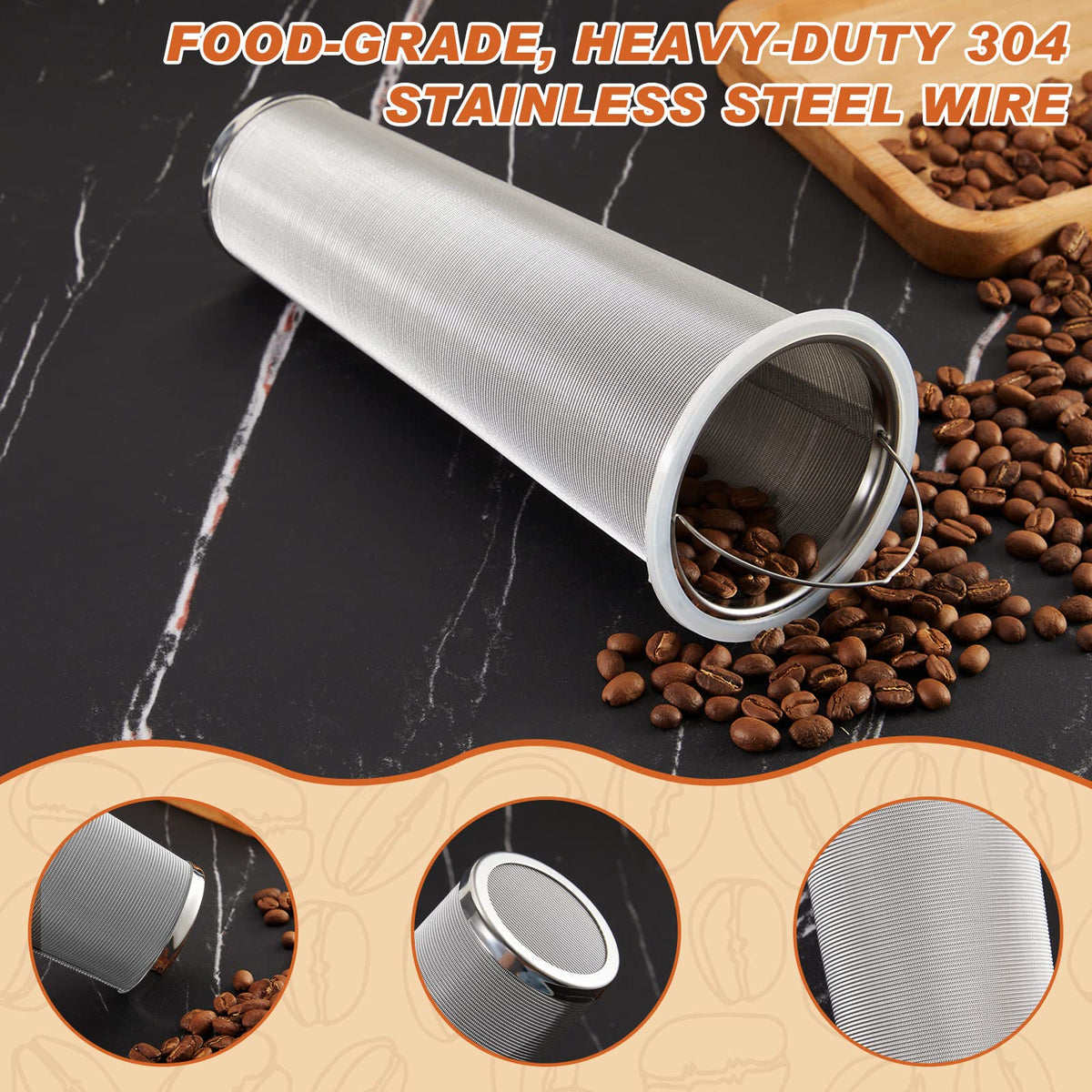 3 Pcs Cold Brew Coffee Filter With Handle 2 Quart Stainless Steel Mason Jar Filter for Wide Mouth Cold Brew Mason Jar Tea Infuser Strainer Mesh for Coffee Maker Masons Canning Iced Tea