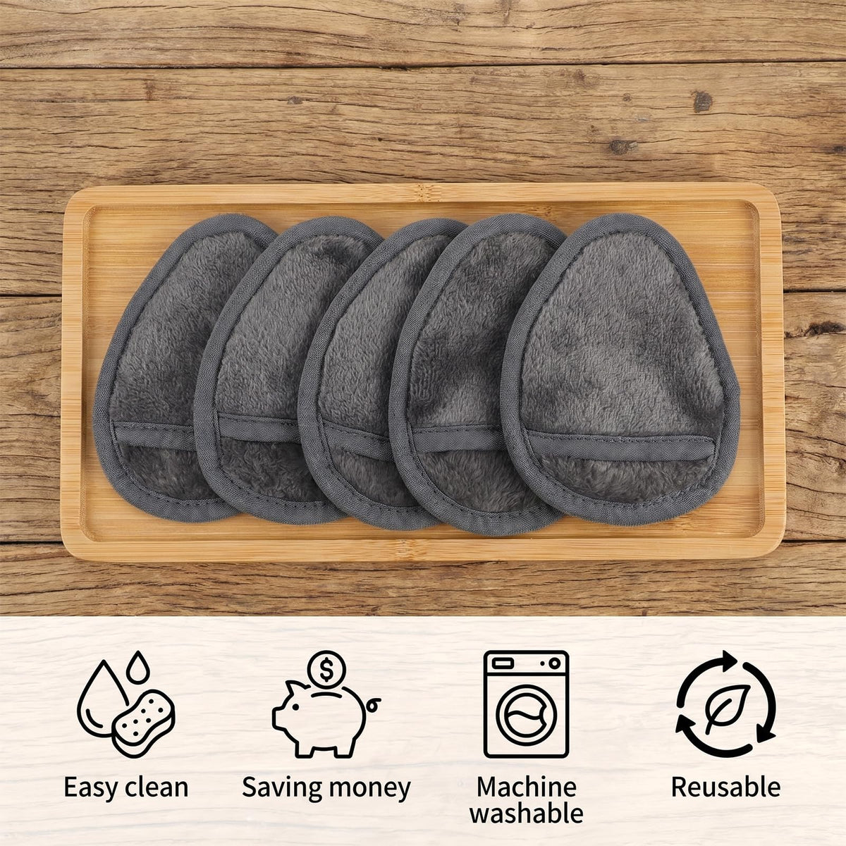24Pcs Makeup Remover Pads, Grey Microfiber with 2 Storage Bags
