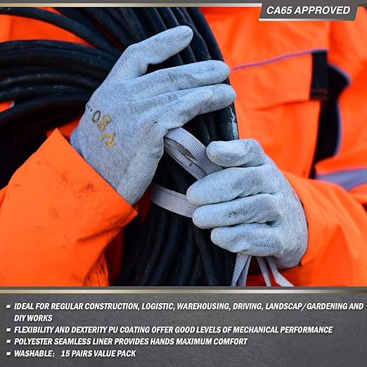 Vgo... 3 Pairs Safety Work Gloves,Gardening Gloves,Polyurethane Coated,Dipping Gloves,Latex Free(Szie L,Gray&White,PU6029)