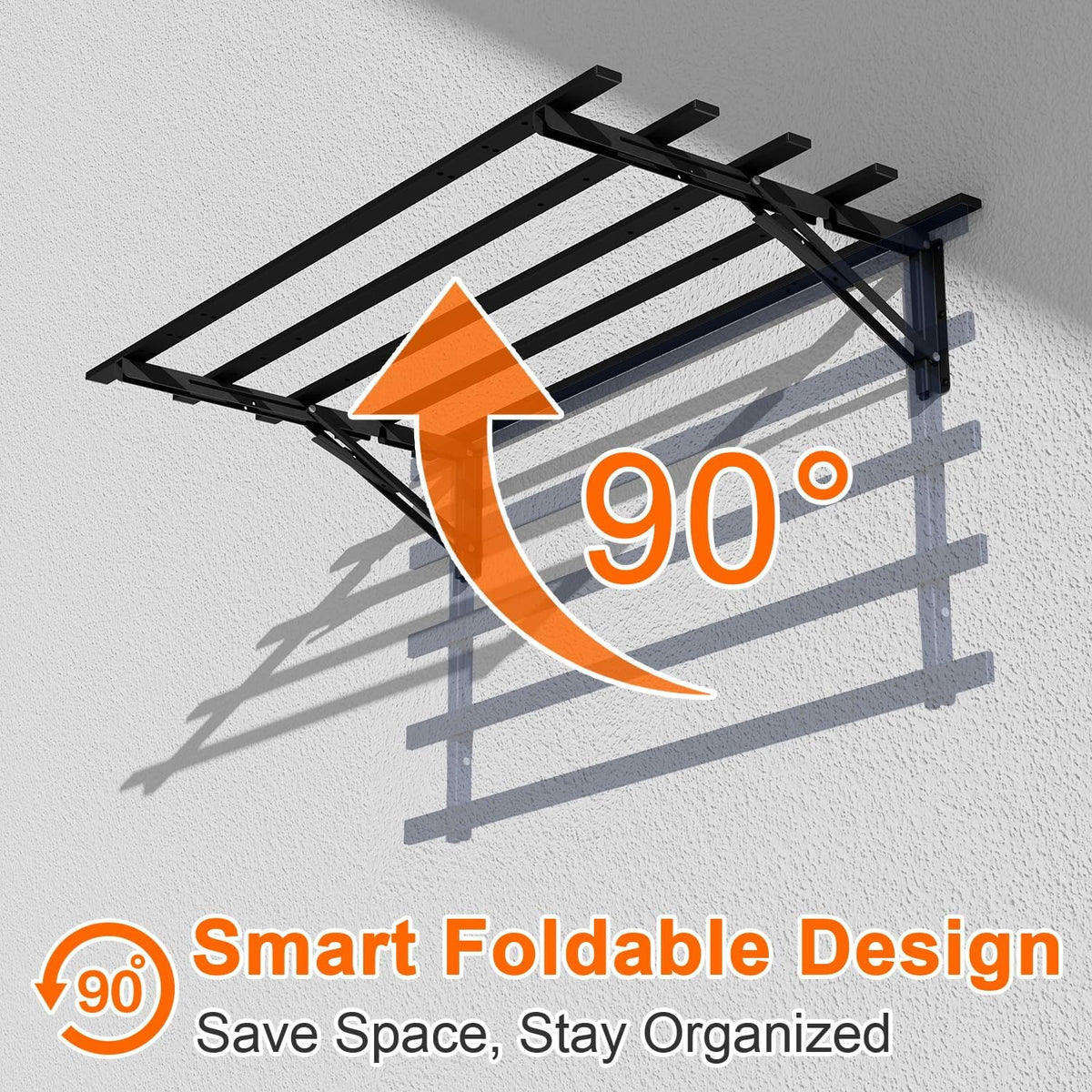 Garage Storage System Shelves 3.21x1.64 ft - Heavy Duty Garage Wall Shelving with Hooks, Foldable Storage Shelving Wall Mounted Install, Versatile Hanging Shelves & Black Metal Floating Organizer