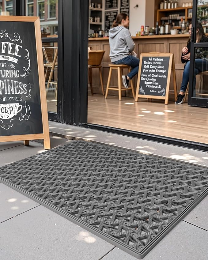 Color&Geometry Door Mat Outside Entrance with Drainage, Rubber Heavy Duty Dirt Trapper Waterproof Outdoor Welcome Mat, Outdoor Mats All Weather for Front Back Door Patio Entryway Entry,19"X30" Grey