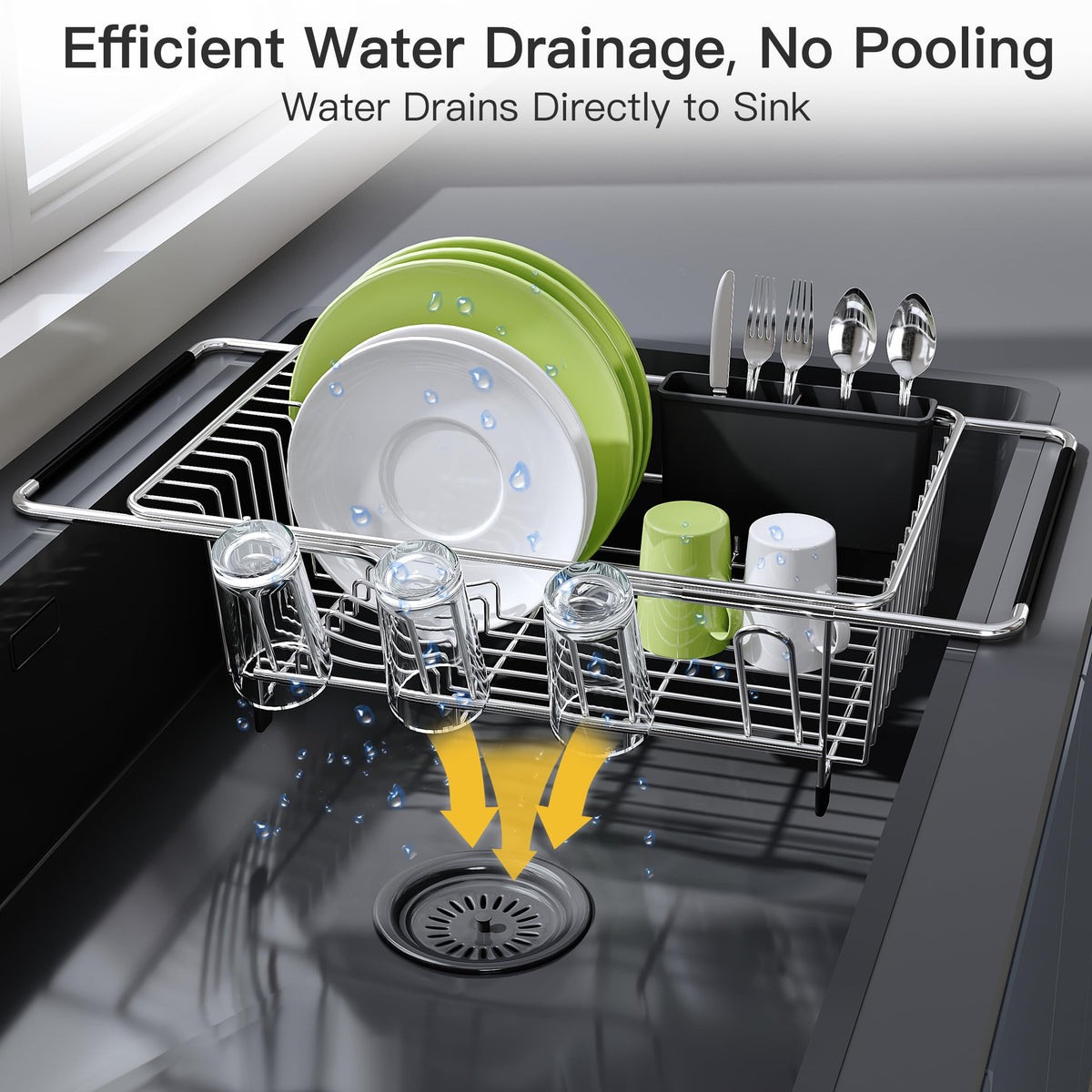 JASIWAY Dish Drying Rack in Sink, Dish Drainer with Cup and Utensil Holder