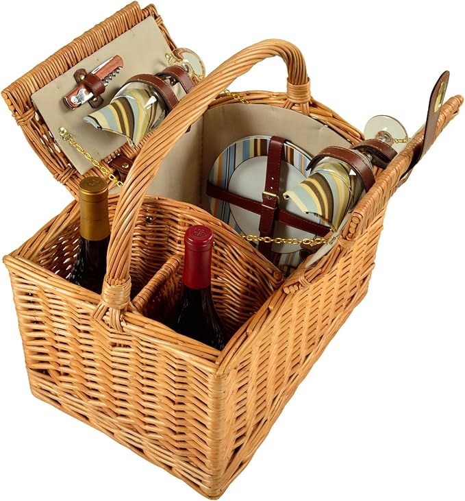 Picnic at Ascot Vineyard Willow Picnic Basket with service for 2 - Santa Cruz