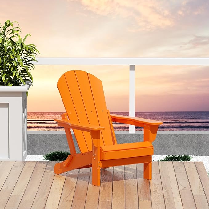 Westin Outdoors Laguna WO Home Outdoor Adirondack Folding Chair Lounger Seat Traditional Retro Home Furniture for Beach, Balcony, Backyard, Lawn, Patio, Pool, Deck, Garden (Orange)