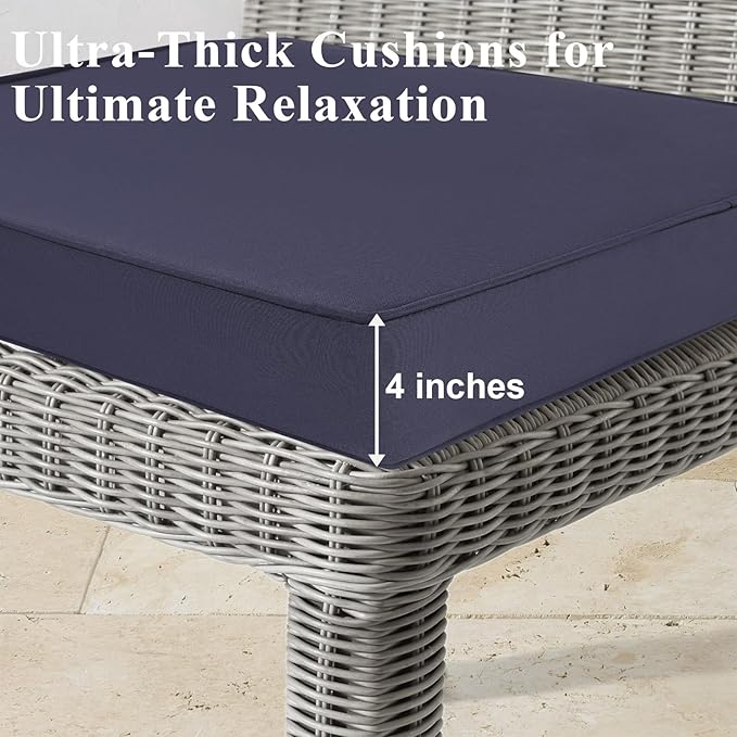 Outdoor Chair Cushions Set of 2 for Patio Furniture 22x22x4 Inch Waterproof Patio Chair Cushion 3 Year Color Fastness Square Elastic Foam Garden Sofa Couch Pads with Ties and Handle,Grey