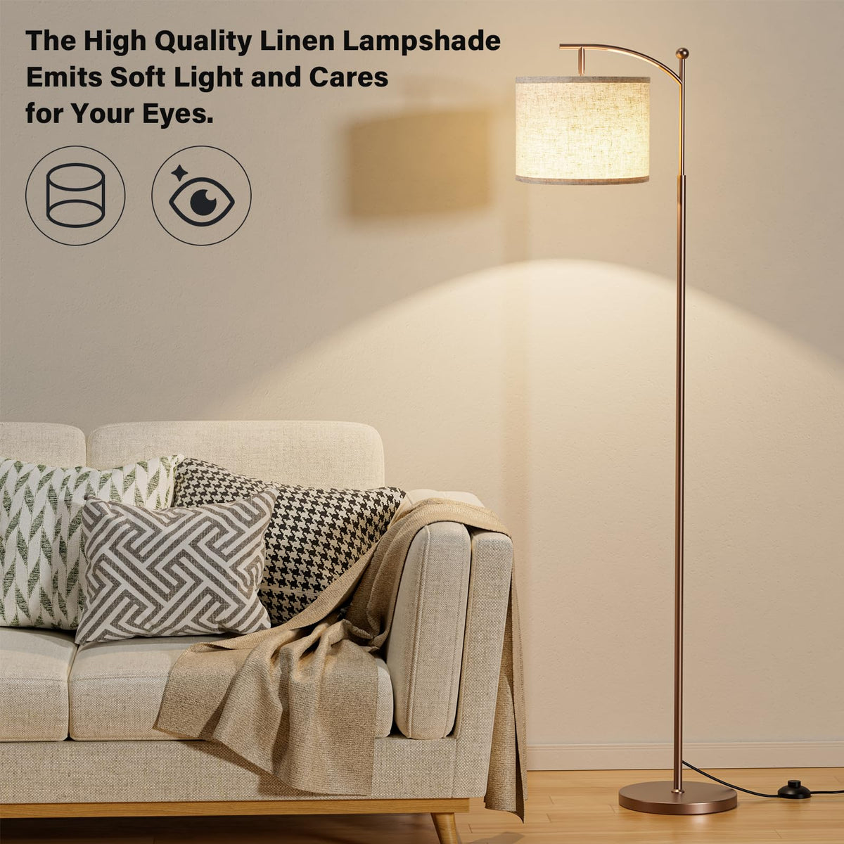 Ambimall 60" Floor Lamp with Remote and Stepless Dimmable Bulb, Brown Pole