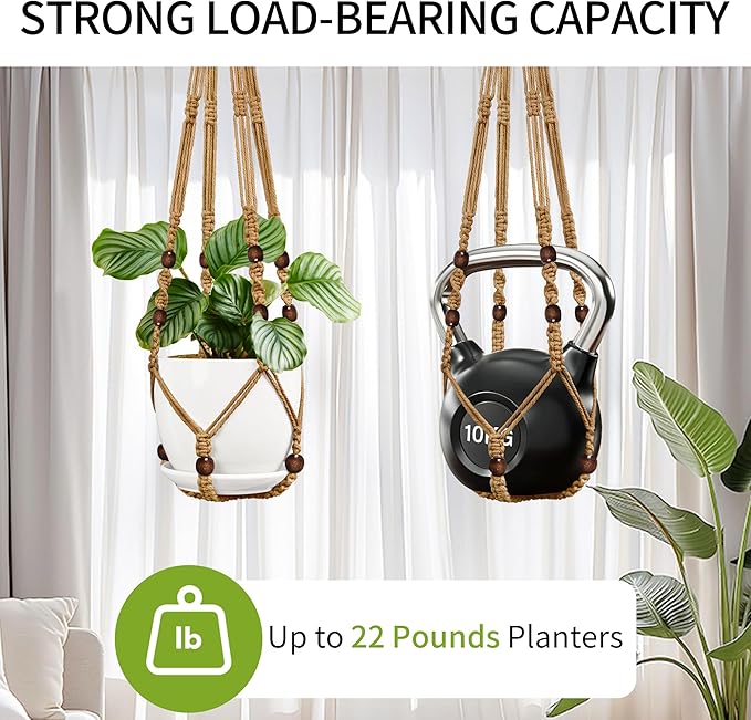 3 Pack Macrame Plant Hanger - 35"/29"/23" Different Sizes, Hanging Planter Basket Flower Pot Holder for Indoor Outdoor, Boho Home Decor, Brown (POTS NOT Included)