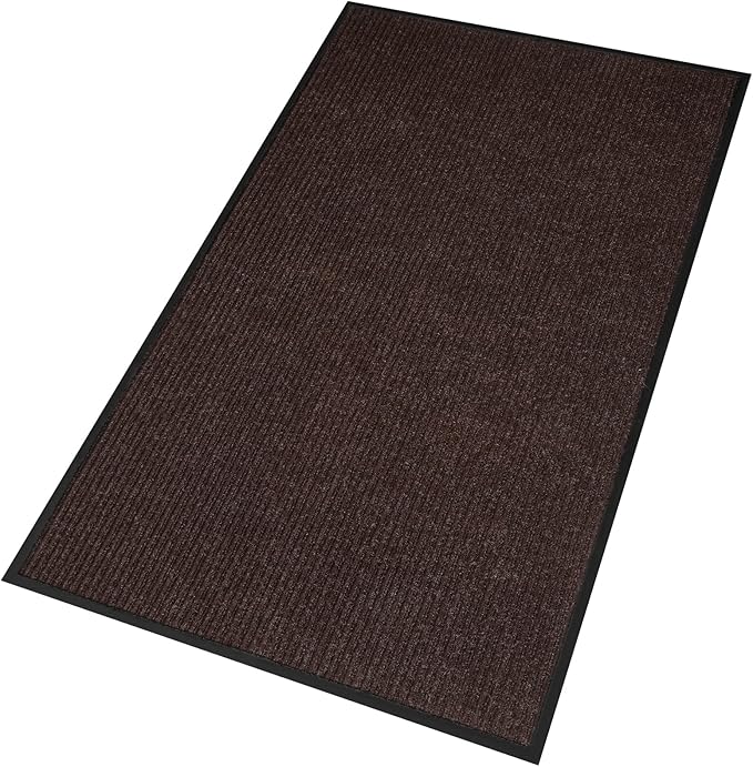 Low Profile Rubber Door Mat, 60x35inch, Heavy Duty, Entrance Doormat, Indoor and Outdoor, Waterproof, Easy Clean Shoe Scraper, Home Rug Welcome Mats for Entryway, Patio, Porch, Brown