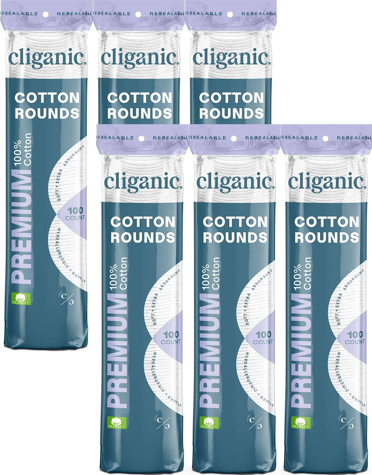 Cliganic Premium Cotton Rounds for Face, Makeup Remover Pads, 600 Count