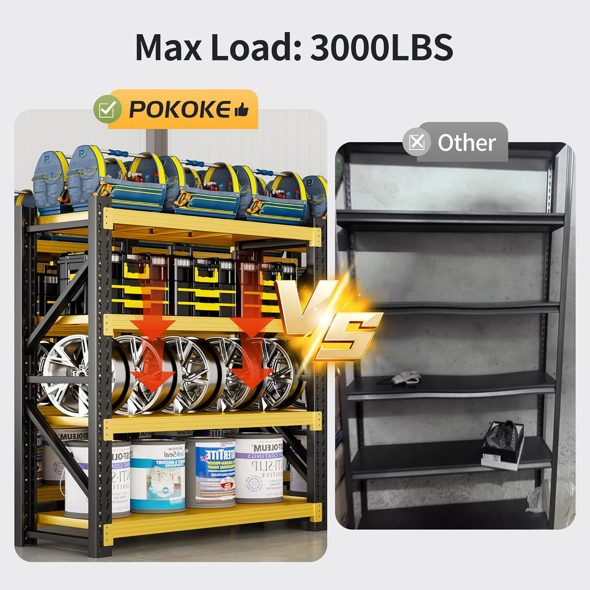 Garage Shelving Unit, 4 Tier Heavy Duty Racks, Easy Assembly, Metal Racks with Adjustable Shelves, 3000 LBS Load Capacity,for Warehouse,Basement (Black&Yellow, 23.6" D x 47.2" W x 78.7" H)