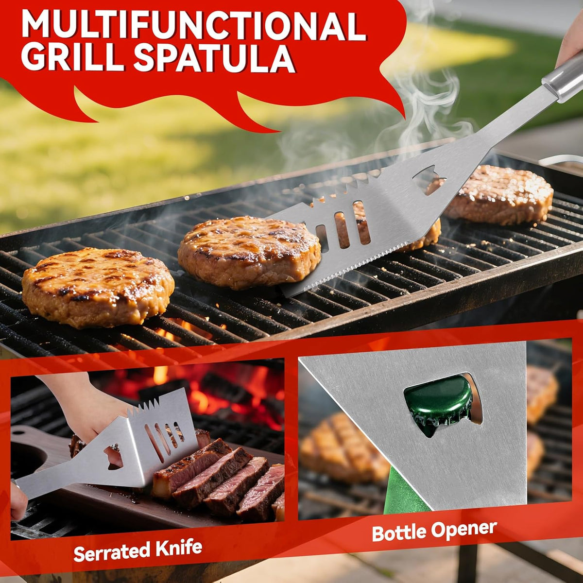 Supernal 110PCS Large Grilling Accessories,BBQ Accessories Heavy Duty Stainless Steel BBQ Grill Tools Set-Spatula,Tongs,Cleaning Brush & Meat Claws for Grills Outdoor Cooking,Gifts for Men Dad