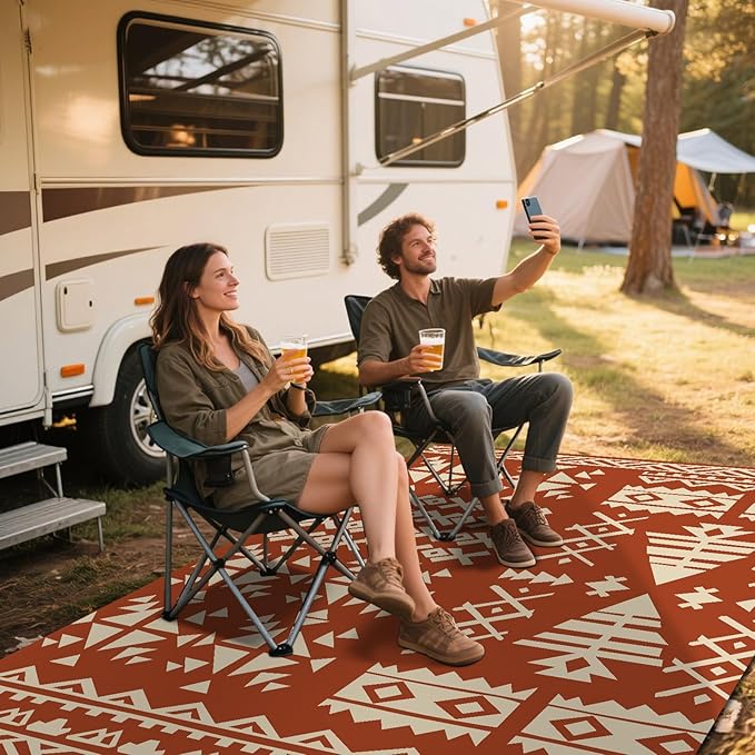 WILDROOTS 6x9 Feet Plastic Exotic Red Outdoor Rug, Stain Resistant Waterproof Reversible Outdoor Patio Rug, Fade Resistant Camping Rug