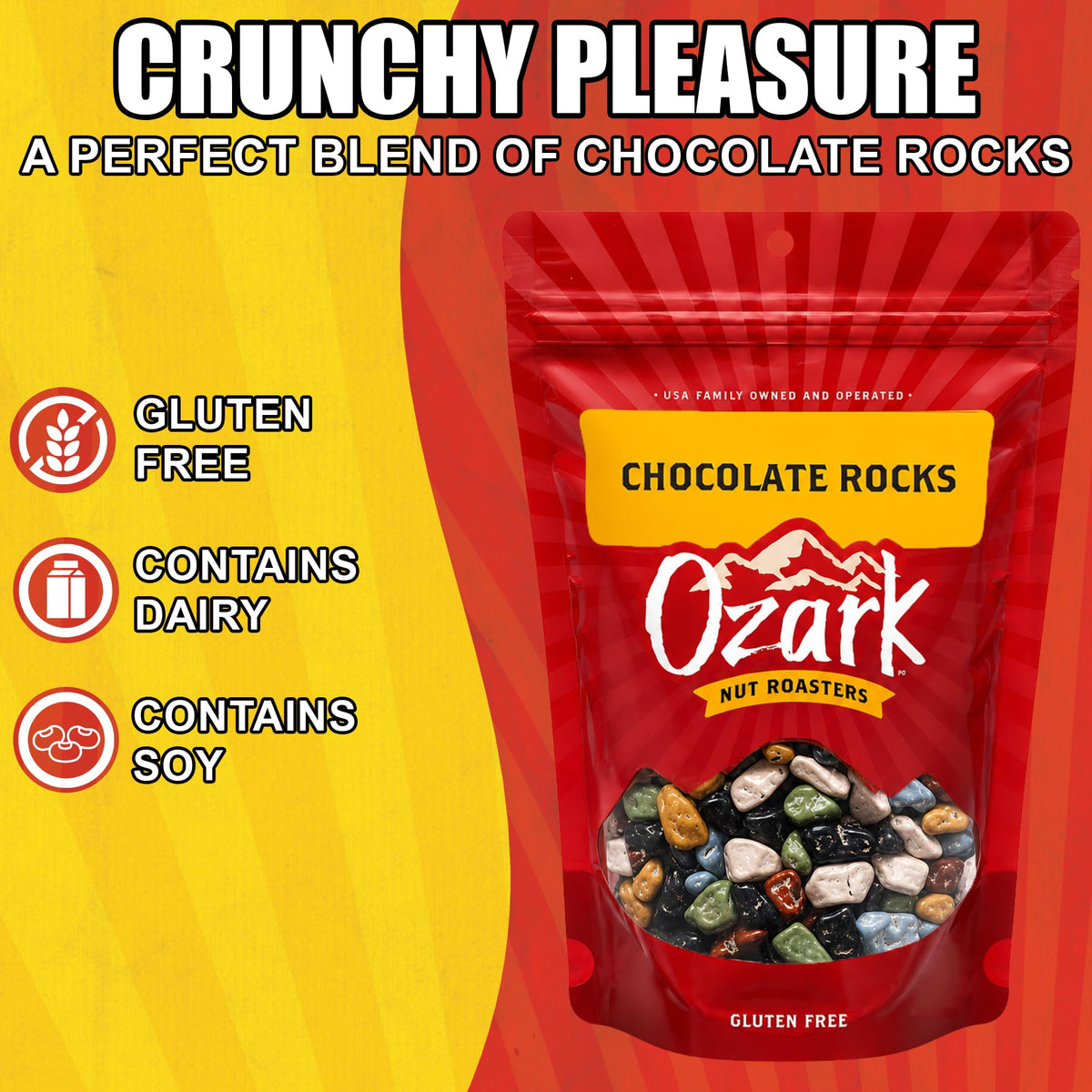 OZARK NUT ROASTERS, Chocolate Rocks, Coated-Choco Flavored Snacks, World-Class Gourmet Blended Chocolate Rocks, (8 oz) 2-Pack