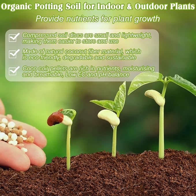 ZeeDix 50Pcs 40mm Compressed Coco Coir Fiber Potting Soil Seed Starters - Organic Coco Coir Pellet Fiber Soil for Planting Bonsai, Herbs, Flowers and Vegetables
