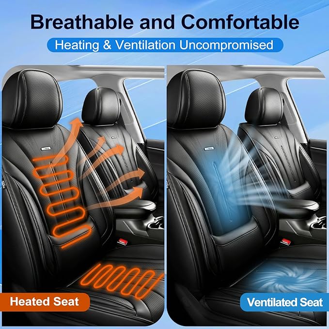Fit Insight Car Seat Covers (Front Pair) for Select Honda Insight 2010-2022, Premium Full Coverage Leather, Airbag Compatible& Scratch-Resistant, Waterproof & All Weather Seat Protector, Black
