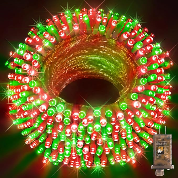 KNONEW 600ft 1500 LED String Lights Outdoor Christmas Lights 8 Modes & Timer Fairy Light Plug in Waterproof LED String Lights for Xmas Yard Tree Wedding Party Holiday Decorations (Red and Green)