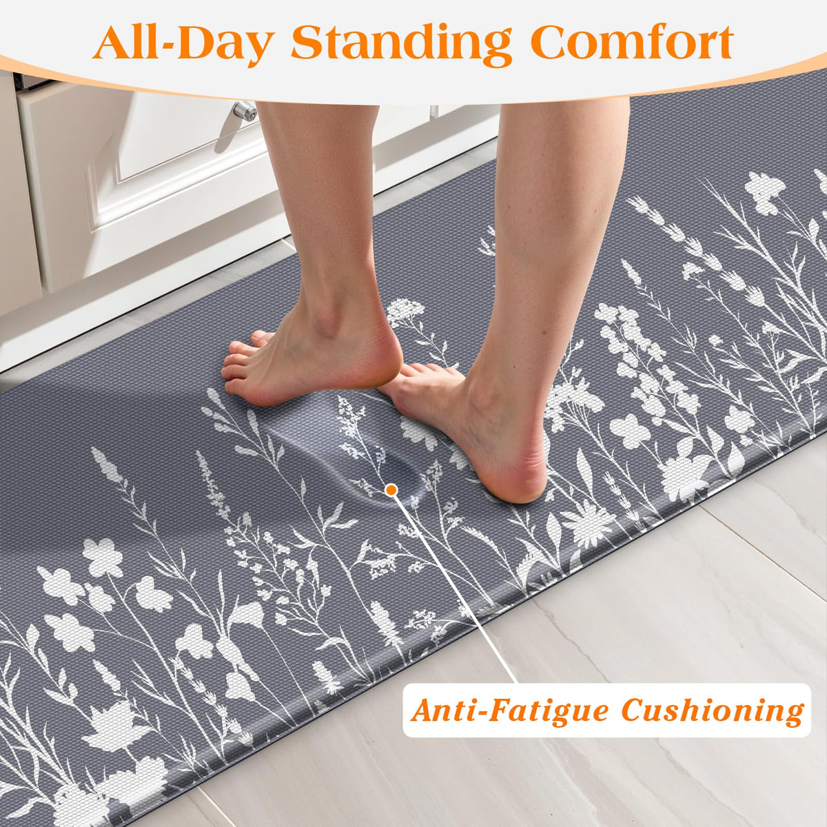 SofterCharm Kitchen Mats for Floor, 2-Piece Anti-Fatigue Kitchen Rugs, Grey