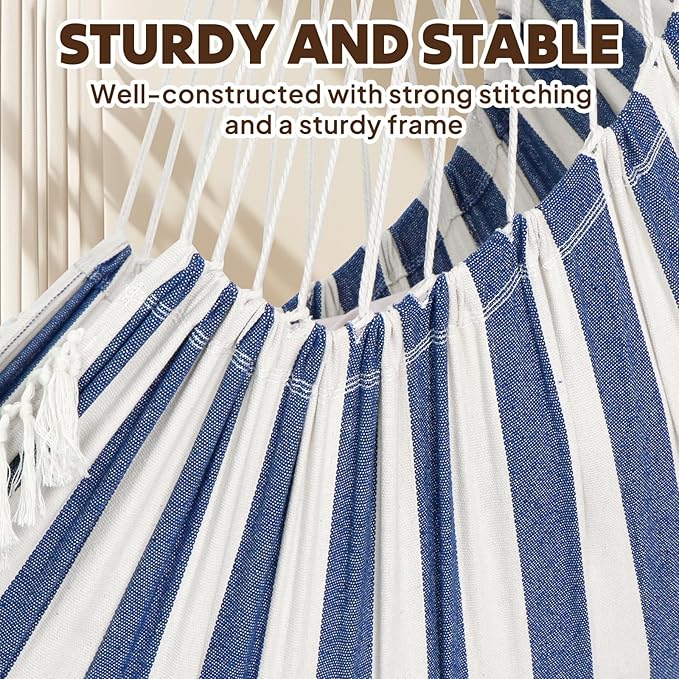 Chihee Hammock Chair Hanging Swing 2 Pillows Included,Strong Webbing Straps and Hooks for Easy Hanging Soft Cotton Hanging Chair Side Pocket Tassel Chair Comfort Indoor Outdoor Blue White