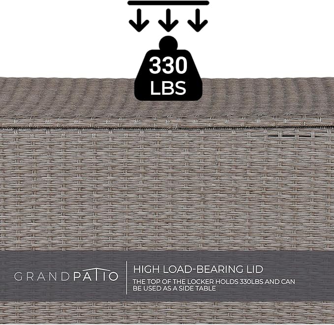 Grand patio 108 Gallon Deck Storage Box Indoor Outdoor Wicker Bin for Patio Furniture Cushions Garden Tools Pool Accessories, Greige