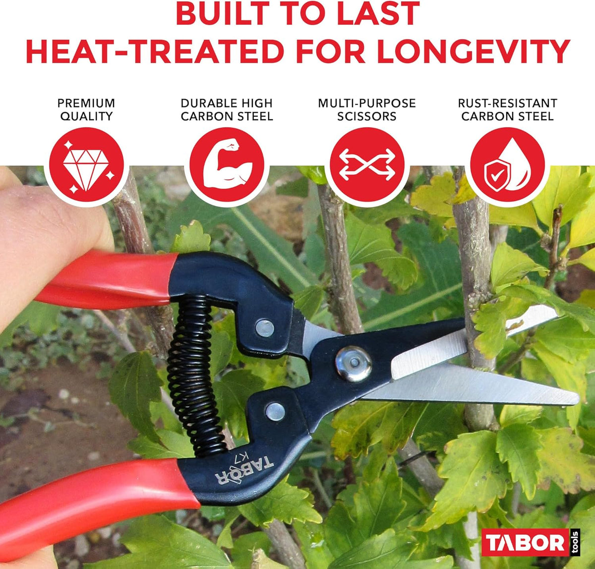 TABOR TOOLS K7A Straight Pruning Shears with Carbon Steel Blades, Florist Scissors, Multi-Tasking Garden Snips for Arranging Flowers, Trimming Plants and Harvesting Herbs, Fruits or Vegetables.