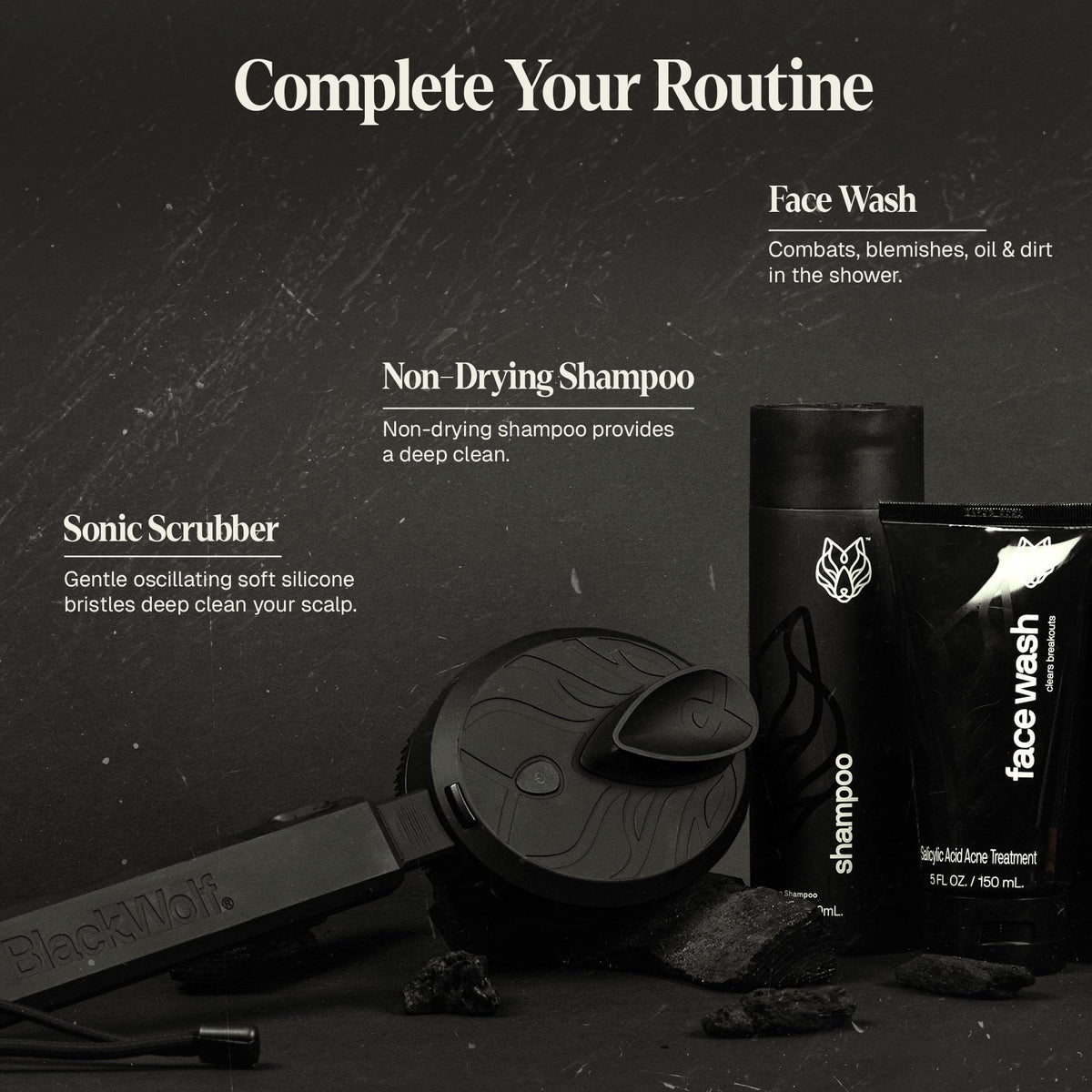 Black Wolf Salicylic Acid Body Wash for Men - Acne Face Wash, 14 Fl Oz