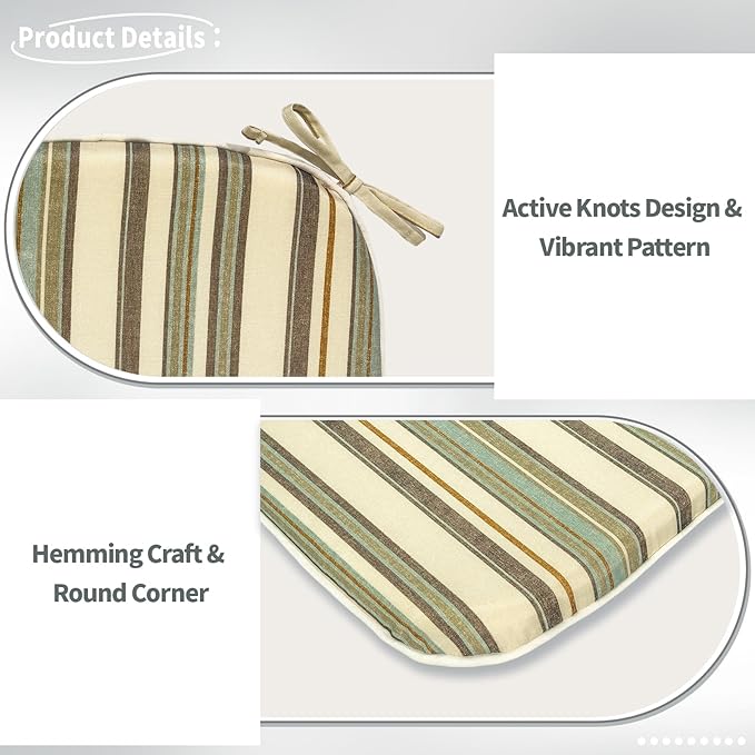 Indoor/Outdoor Chair Cushions 16x17 Inch, Patio Chair Cushions with Ties, All Weather Seat Cushions for Patio Furniture Home Garden Chair Use, Set of 2,Stripe Onyx