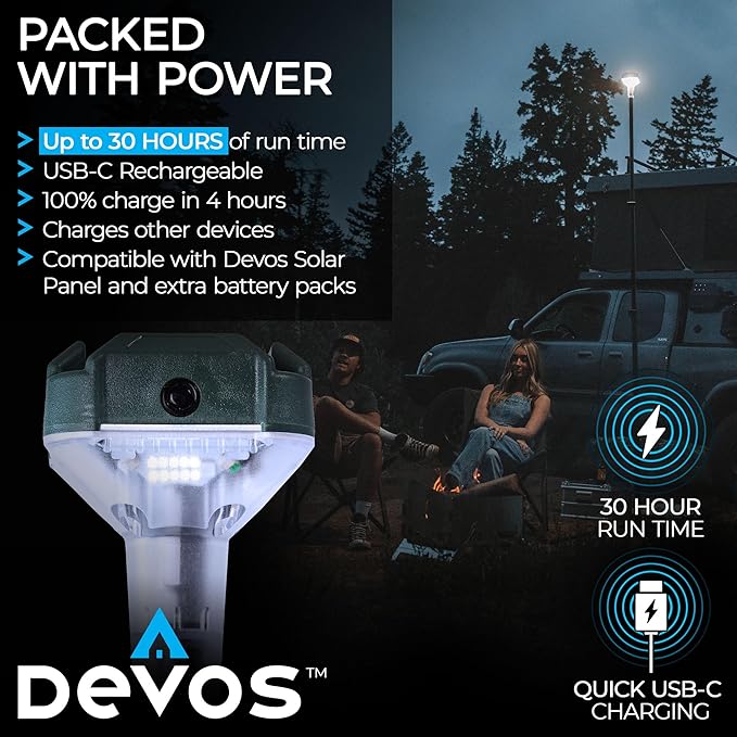 Devos Outdoor LightRanger 800 Lumen Lantern - Rechargeable Telescoping LED Lantern, 30-Hour Runtime, Illuminates 40-Foot Area, Adjustable Height