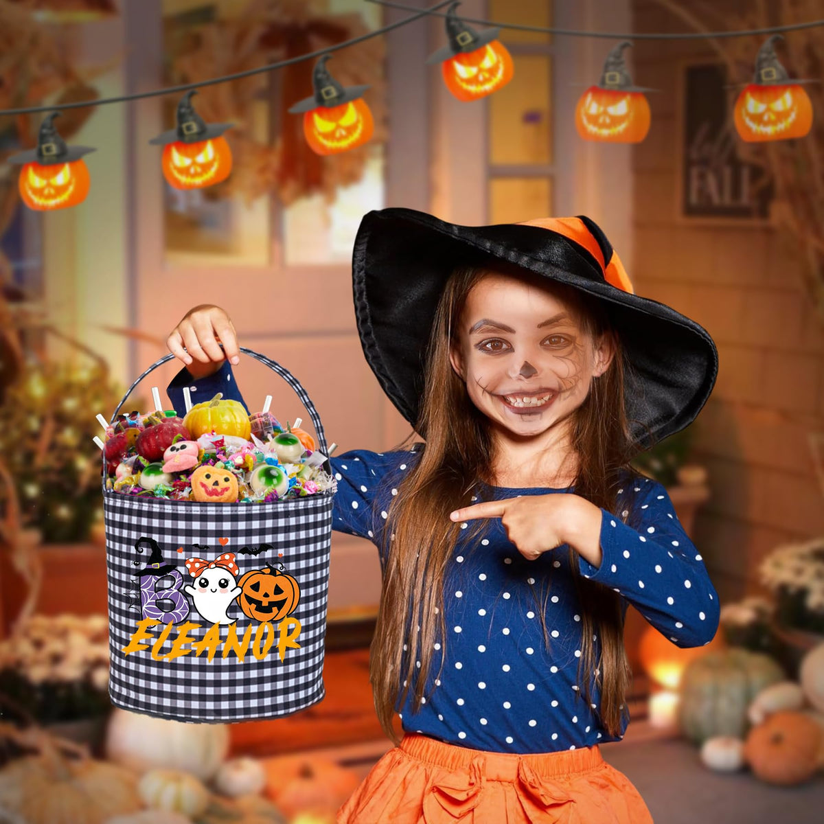Personalized Halloween Basket - Monogrammed with Name,Pumpkin,Custom Trick or Treat Bucket,Halloween Gifts Basket,Candy Bags for Halloween Party Favor
