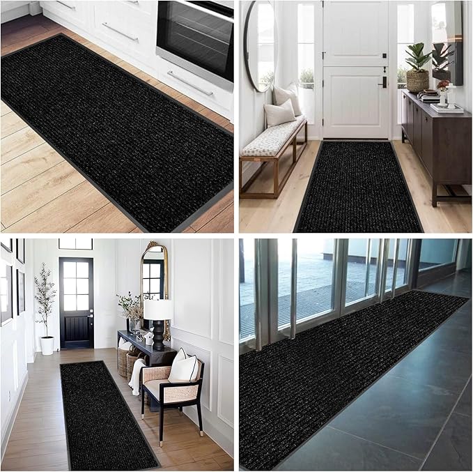 fani Heavy Duty Large Outdoor Indoor Entrance Black Doormat Waterproof Low Profile Entrance Rug Front Door Mat Patio Anti-Skid Rubber Back, 23x72 inch (Black)